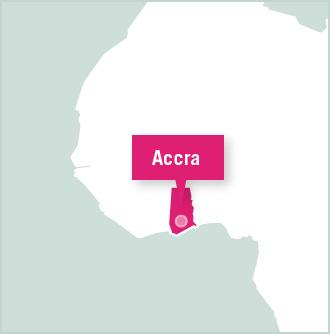 Volunteer Projects Available in Accra, Ghana Map of volunteer programs available in Ghana, Western Africa