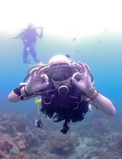 Diving and Marine Conservation volunteers on their vacation Volunteer dives to observe life underwater on a conservation project overseas